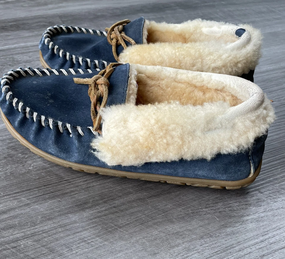 Zapatillas de gamuza de lana de oveja azul marino LL Bean talla 6 suela de goma Foto 4 de 4