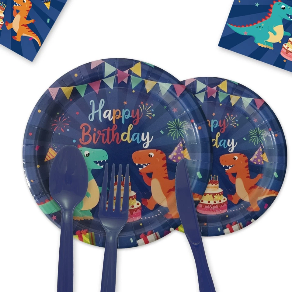 114 pcs Dinosaur Birthday Supply Set with banner and tablecloth and tableware - Image 4 of 4