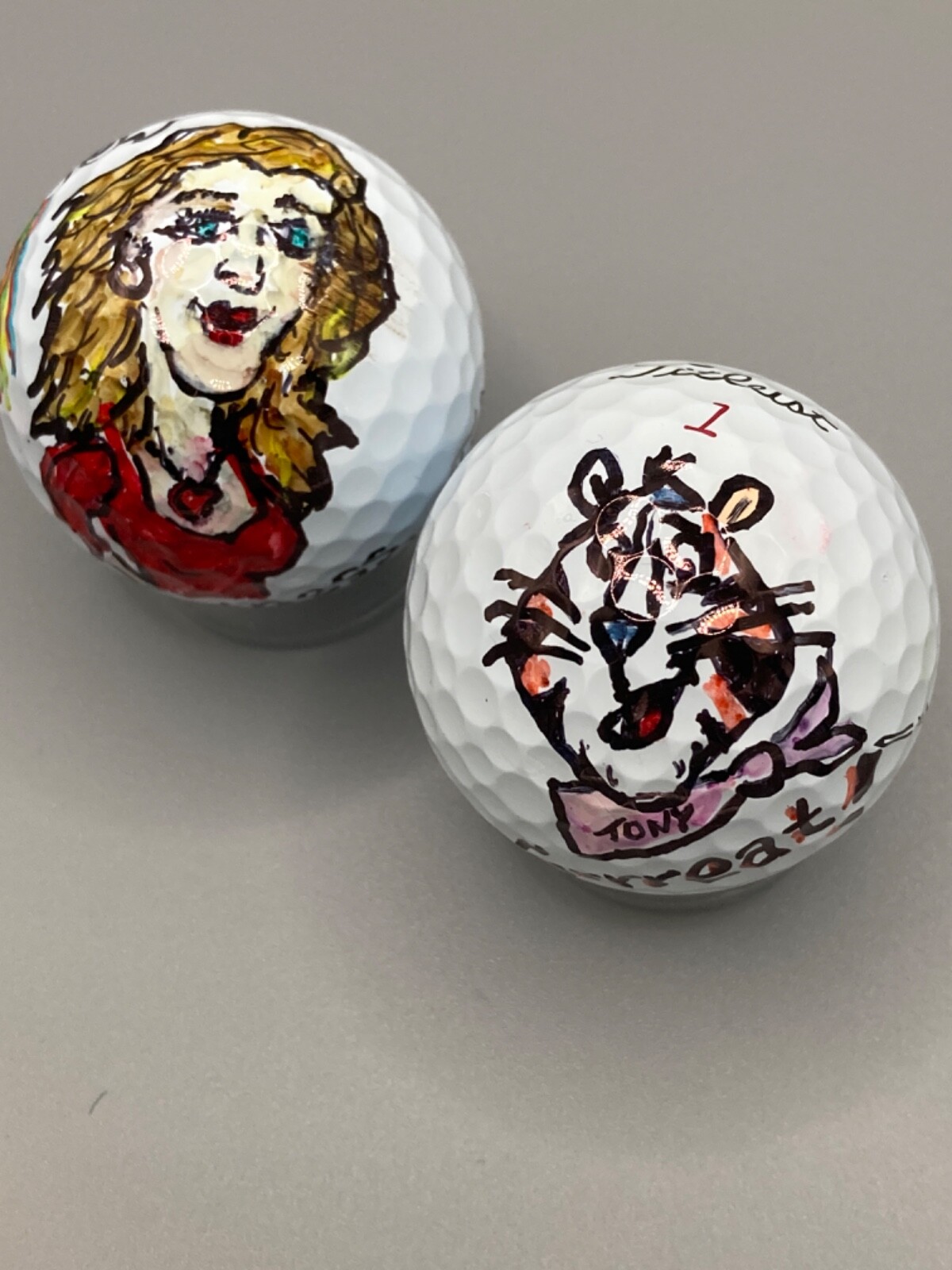 Celebrity Novelty Drew Barrymore and Tony tiger Grrreat titleist golf ball