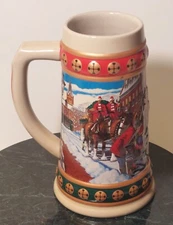 Vinatage Budweiser Busch "Hometown Holiday" Clydesdales Beer Stein Ex Condition