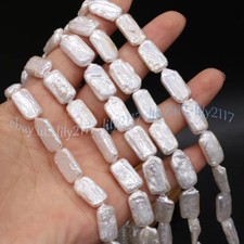 11-17mm Natural White Freshwater Flat Rectangle Pearl Loose Beads Jewelry Making