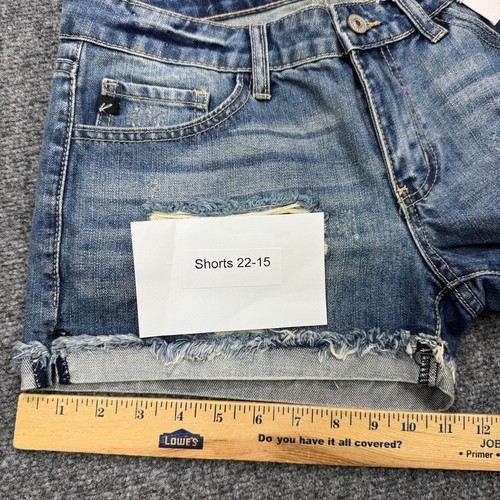 NEW Kan Can Shorts Womens Medium Blue Denim Raw Hem Distress Cuff Mid Rise - Picture 11 of 13