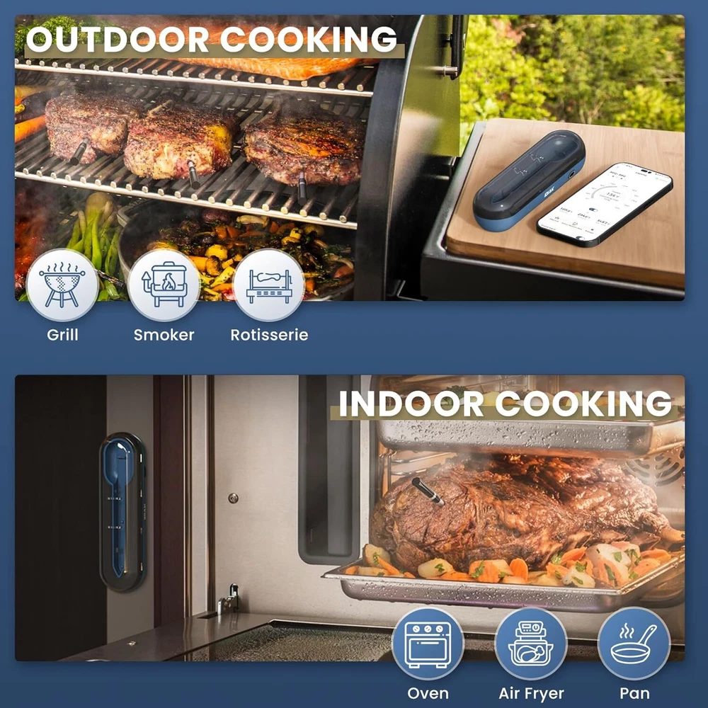 Wireless Meat Thermometer CP10 New Gen with 500FT Range for Grilling Smoking Black