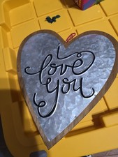 Rustic Corrugated Metal Heart Wall Sign "I Love You" 16"X16"