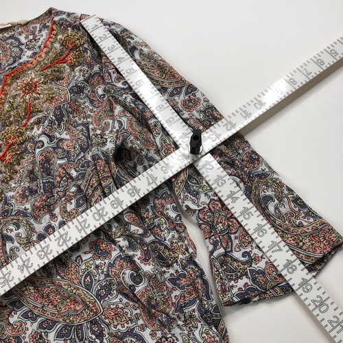 Soft Surroundings Medium Peasant Smock Paisley Pullover Blouse Embellished White - Picture 5 of 10