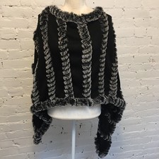 Donna Salyers Fabulous Furs faux fur poncho black  gray os