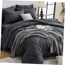 7-Piece Comforter Set  Reversible, All-Season, Soft, 7 Piece Queen Dark Gray