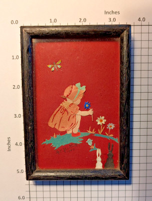 EA8 - 3.5'' x 5'' Framed 1947 Paper Relief Collage by R C Bartlett, Girl, Flowers