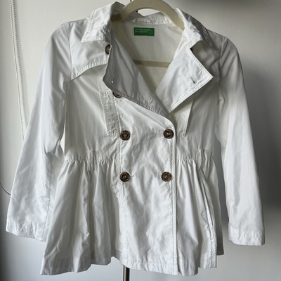United Colors of Benetton Girls Kids Coat 8-9Y Double Breast White Rain Winter