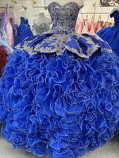 Quinceanera Prom Dress, Royal Blue, Charro Design And Bone Corset