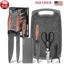7Pcs Kitchen Knife set with Cutting Board & Scissors Stainless Steel Chef Knife