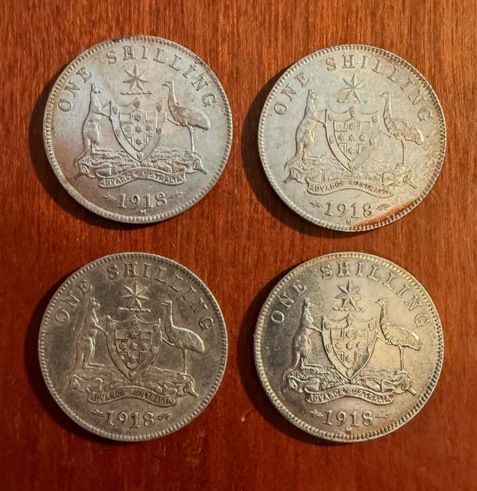 AUSTRALIA 1918 1 SHILLING SILVER COINS, XF to ALMOST UNCIRCULATED, LOT OF (4) - Image 2 of 2