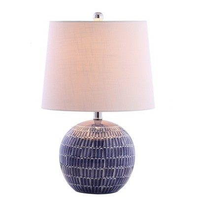 21'' Navy Ceramic Hand-Painted Scallop Sphere Table Lamp, Coastal Transitional...