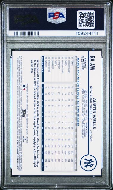 2024 Topps Chrome Rookie Auto Austin Wells PSA 10 view 2