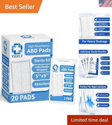 ABD Pads 5x9 Sterile 20 Pack   Abdominal Combine Gauze Pads, High Absorbency ...