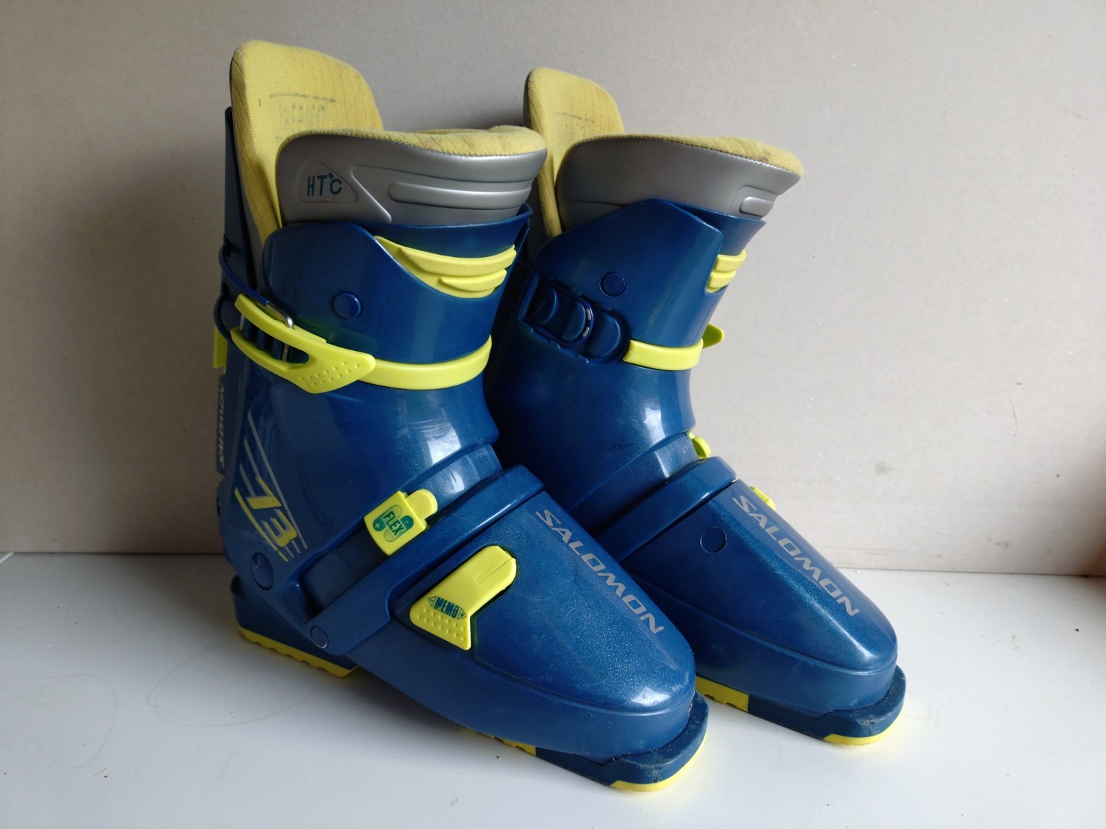 Scarponi da sci Salomon 73 retrò blu giallo taglia 325 25 5 vintage con borsa scarponi