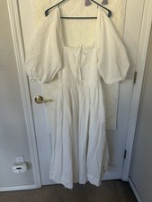 Quince Women 100% Organic Cotton Gauzy Smocked Square Neck Midi Dress White M