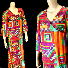 Fabulous 60s Vibrant, Abstract Multicolor Caftan, Maxi Dress, Small, Excellent