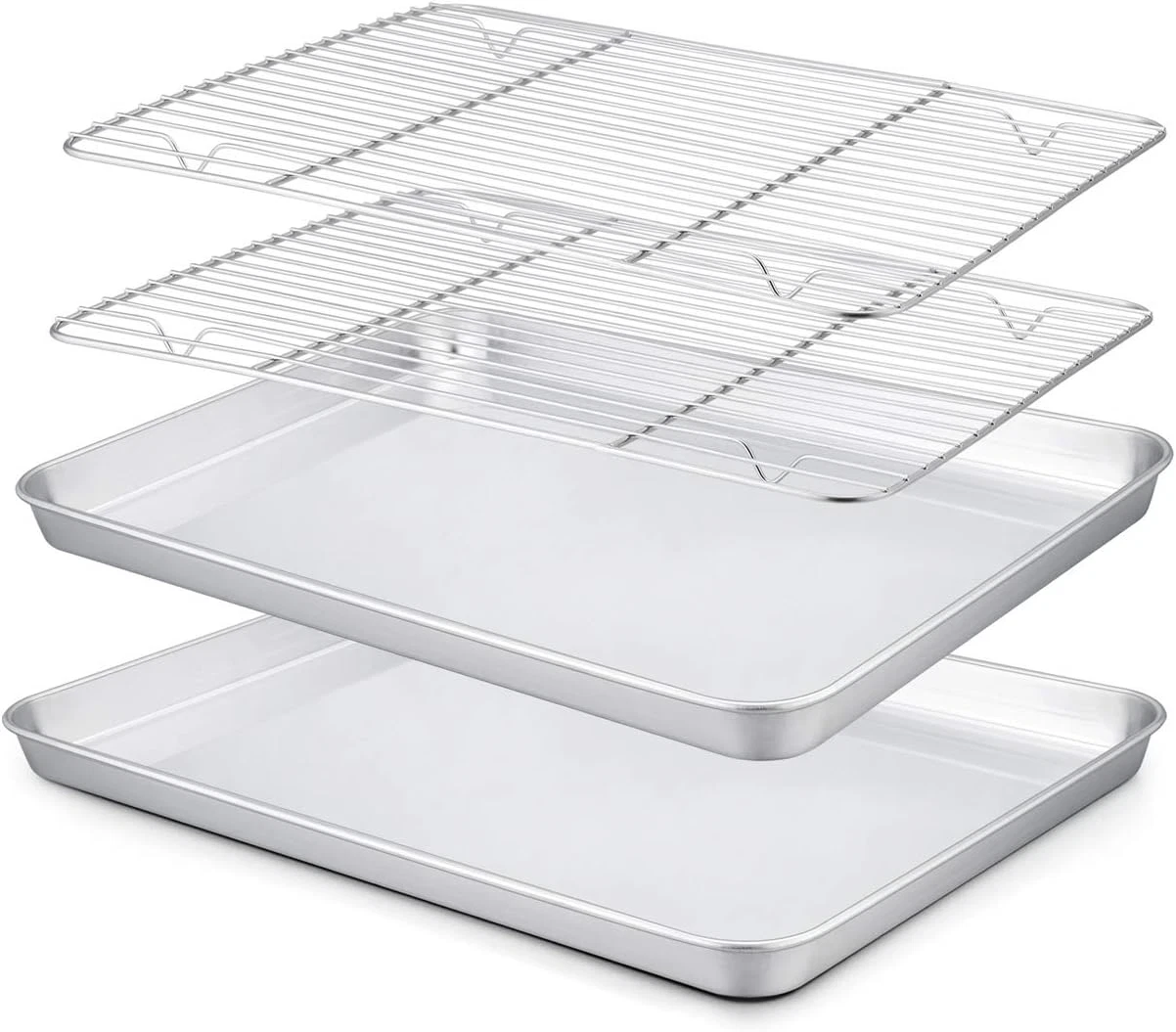 10.5’’ X 8’’ X 1’’ Toaster Oven Pan with Rack Set, Small Baking Pans Tray Stainl