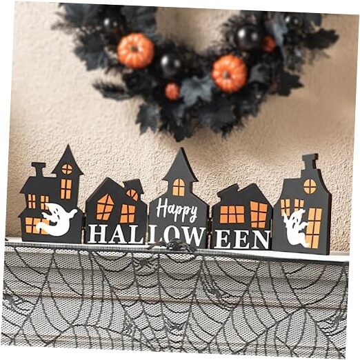 Glitzhome 25 Inch Halloween Wooden Haunted House Table Sign Plaque Decor