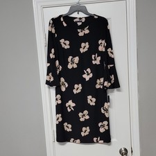 Tommy Hilfiger Sheath Dress Size 10 Black Pink Floral 3/4 Bell Sleeve NWT