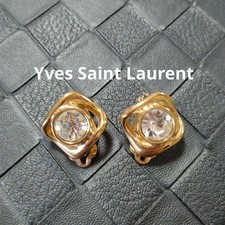 Yves Saint Laurent YSL Crystal Earrings Gold Tone Vintage Authentic