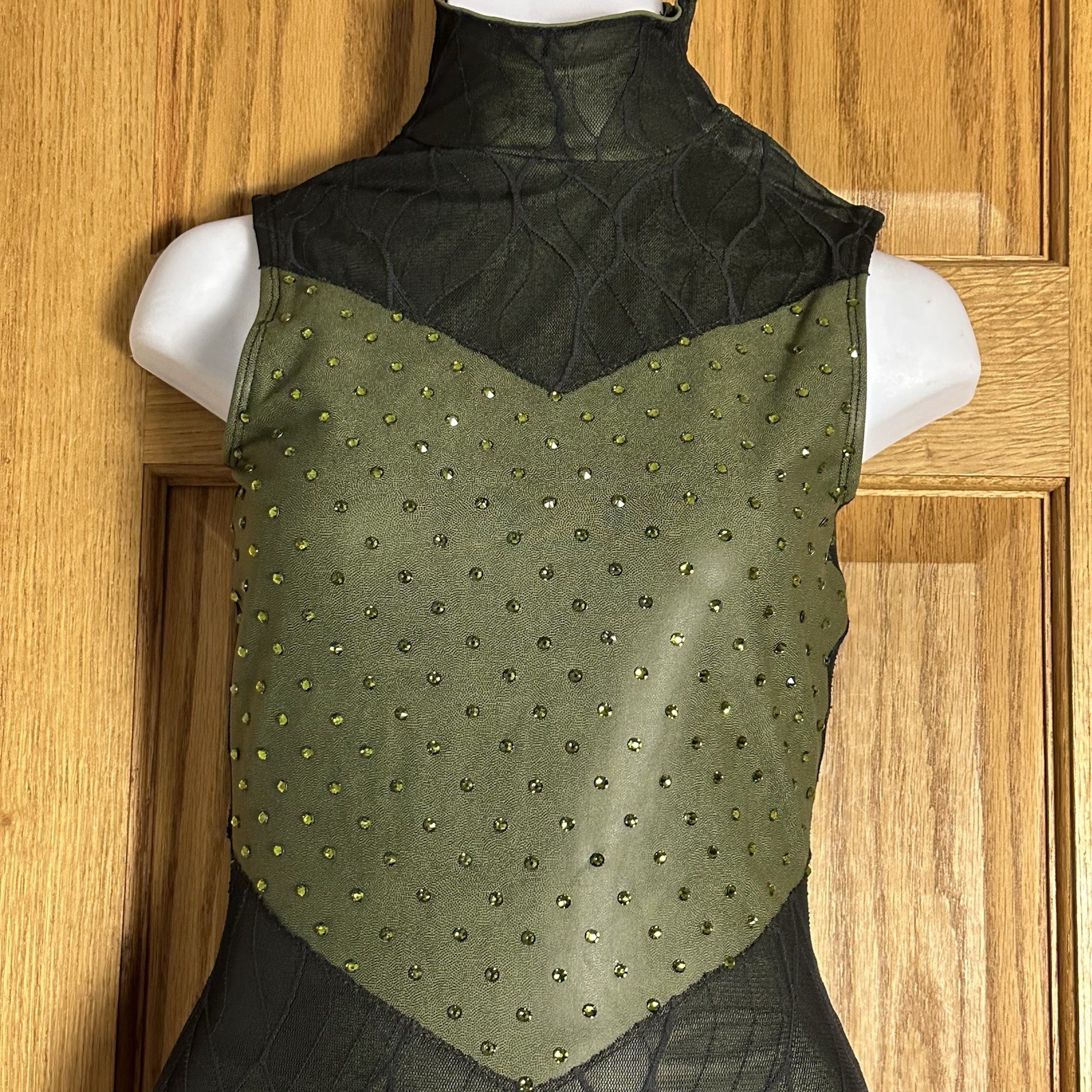 Green Black Patterned Mesh Custom Rhinestone Bike… - image 2