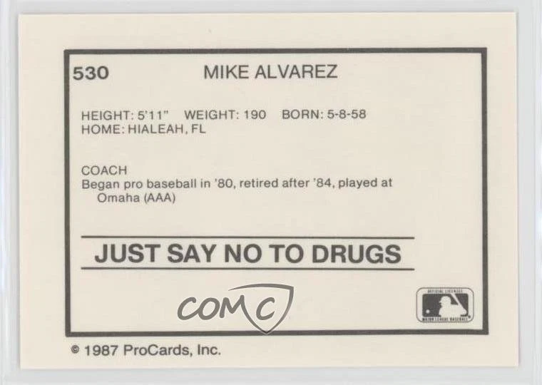 1987 ProCards Minor League Mike Alvarez #530 - Image 2 of 2