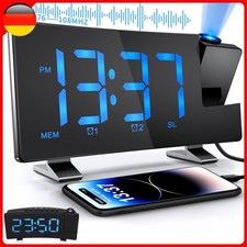 LED FM Radiowecker mit Projektion Digital Funkuhr Dimmbar Tischuhr Alarm USB DHL