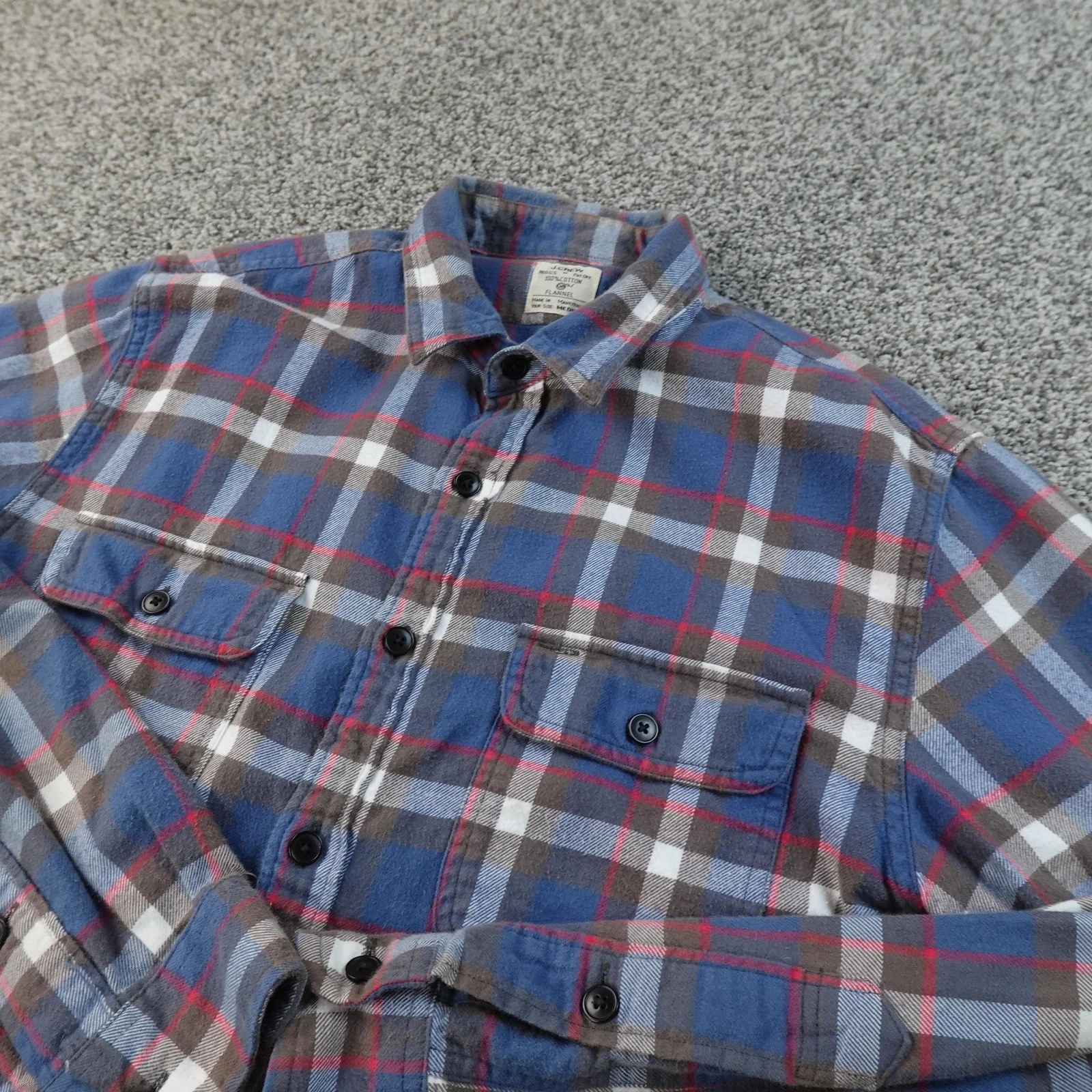 J Crew Shirt Mens M Blue Plaid Flannel Button Up Long Sleeve Outdoor Hike Preppy