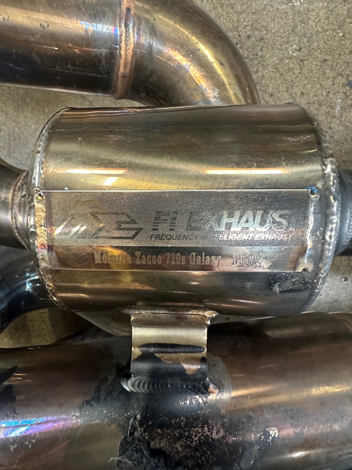 McLaren Zacoe 720s Galaxy, Fi Center Quad Exhaust Muffler, Used, Smoke/Scratches