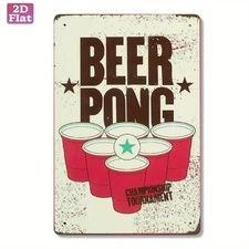 Beer Pong Championship Retro Metal Art Sign Party Game Bar Man Cave Wall Decor