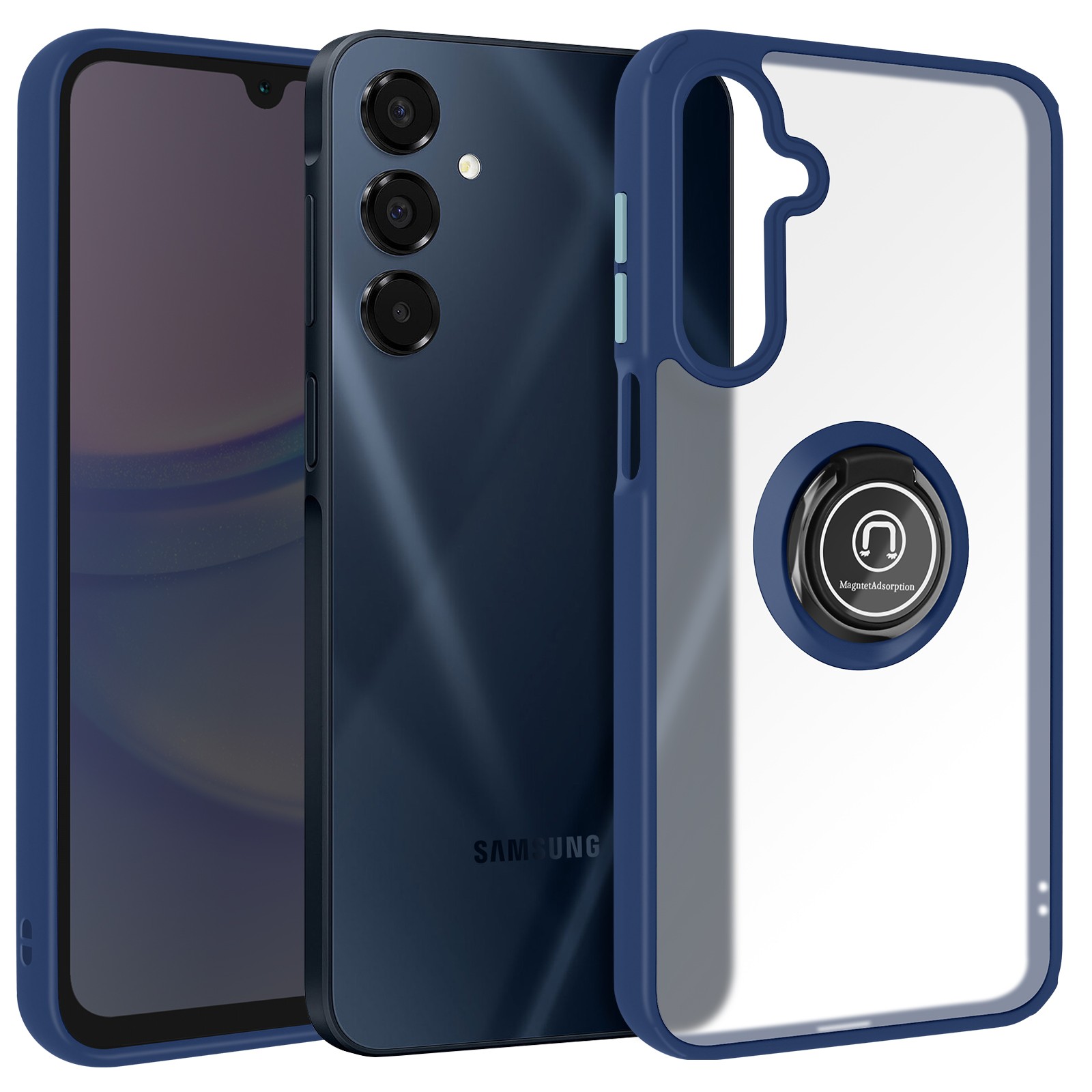 Coque Galaxy A16 Bleu Nuit Avizar avec Anneau Métallique Intégré