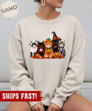 Halloween Cats Sweatshirt, Funny Cat Costume Vintage Spooky Kittens Tee