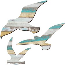 3Pcs Wood Seagull Beach Wall Decor Nautical Coastal Theme Art Adhesive Seagul...