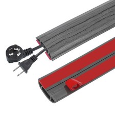 3.3FT Floor Cord Cover, 0.43" W x 0.28" H Cord Hider, Dark Gray Wood Grain