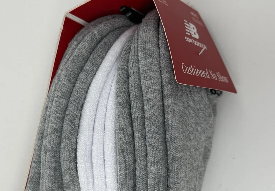 New Balance Mens 6 pack Cushion No Show Sock Support SZ L Size 8-12.5 Gray White - Image 2 of 3
