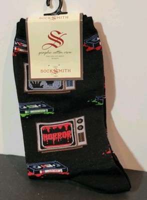 Socksmith VHS Tape Horror  Retro Crew Socks Novelty Halloween Women s Size 9-11