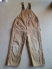 VINTAGE Carhartt Double Knee Quilt Lined Overalls Brown Duck Canvas 44x28