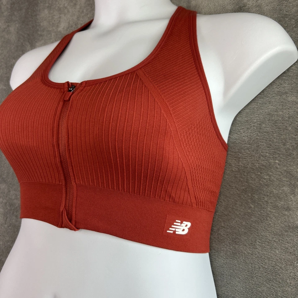 Sujetador deportivo New Balance rojo XL cremallera frontal espalda deportiva elástico almohadillas extraíbles Foto 3 de 4