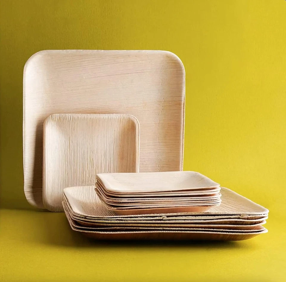 24Pcs Disposable Palm Leaf Plate, 12X Large Square, 12X Small Side Plates, like  - Image 2 of 4