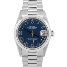 Rolex MINT Ladies Rolex DateJust President BLUE ROMAN 31mm PLATINUM Smooth 78246 Watch
