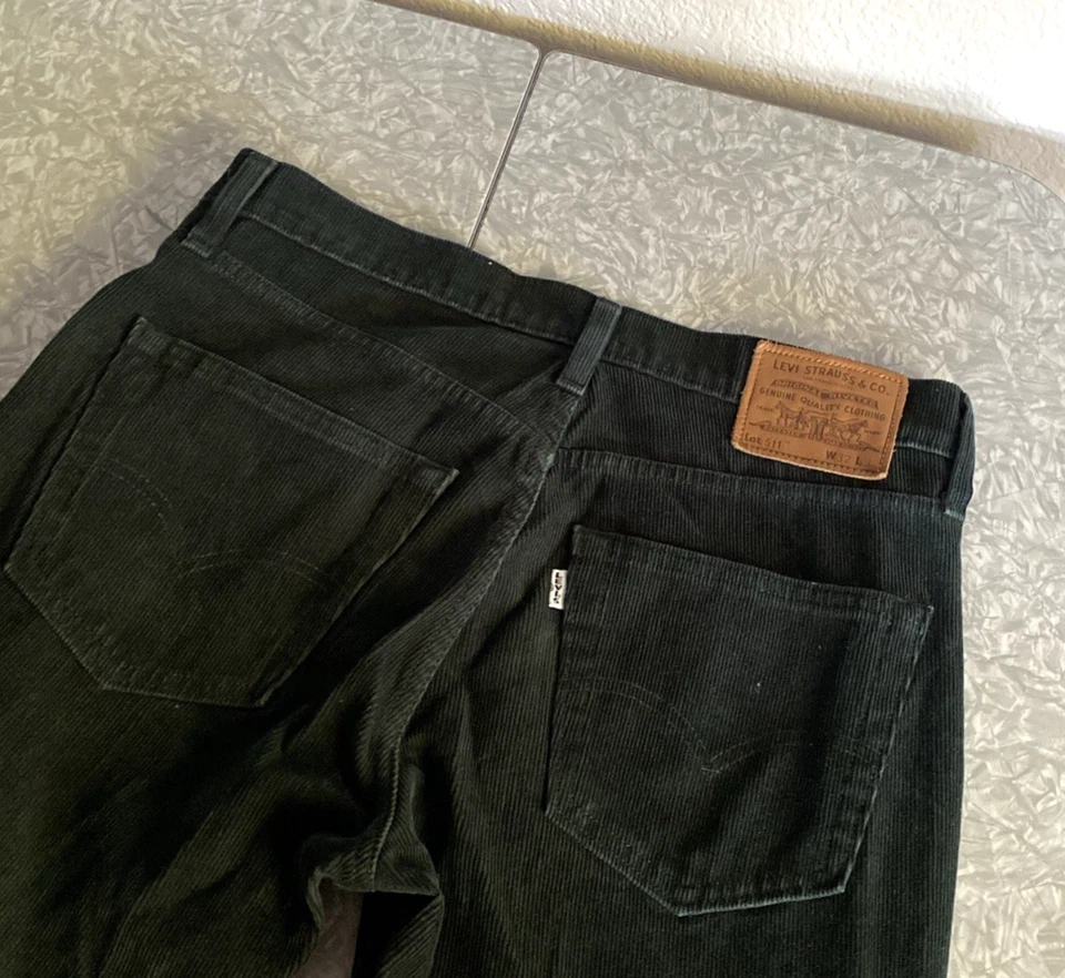 Pantalones de mezclilla Levis 511 verde pana para hombre 34x33 *La etiqueta es 32x32* ajustados premium grandes E Foto 3 de 4