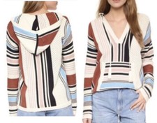 Tory Burch Womens Sweater XS Striped Baja Pullover Pocket Hoodie Never Worn