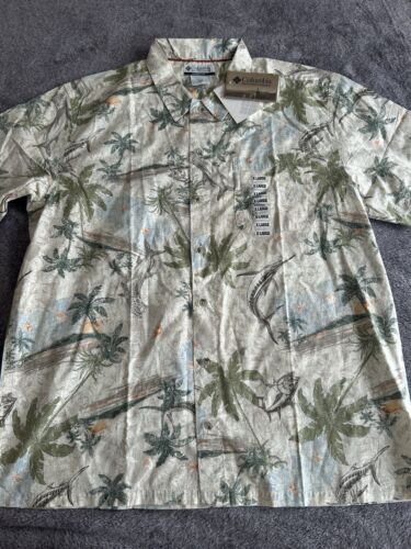 Columbia Shirt Mens Size XL Regular Fit Hawaiian Tropical Fishing Tuna Marlin