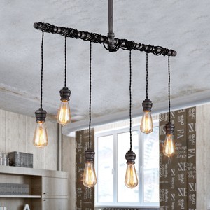 Ladiqi Chandelier Light Industrial Water Pipe 6 Lights Barn Pendant Light Vintage Island Light Fixture Ladiqi Chandelier Light Industrial Water Pipe 6 Lights Barn Pendant Light Vintage Island Light Fixture