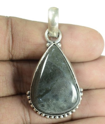 Pendentif En Argent Sterling 925 Fait Main - Agate Mousse Verte - Collier 18 Pouces - Neuf