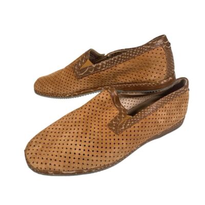 Loriblu Perforated Loafer Shoe Men's Tan Leather Snakeskin Trim Italy EU43 US10