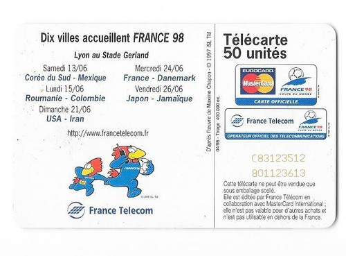 Télécarte France Télécom - Coupe du monde 1998 - Lyon - 50 unités - Picture 2 of 2