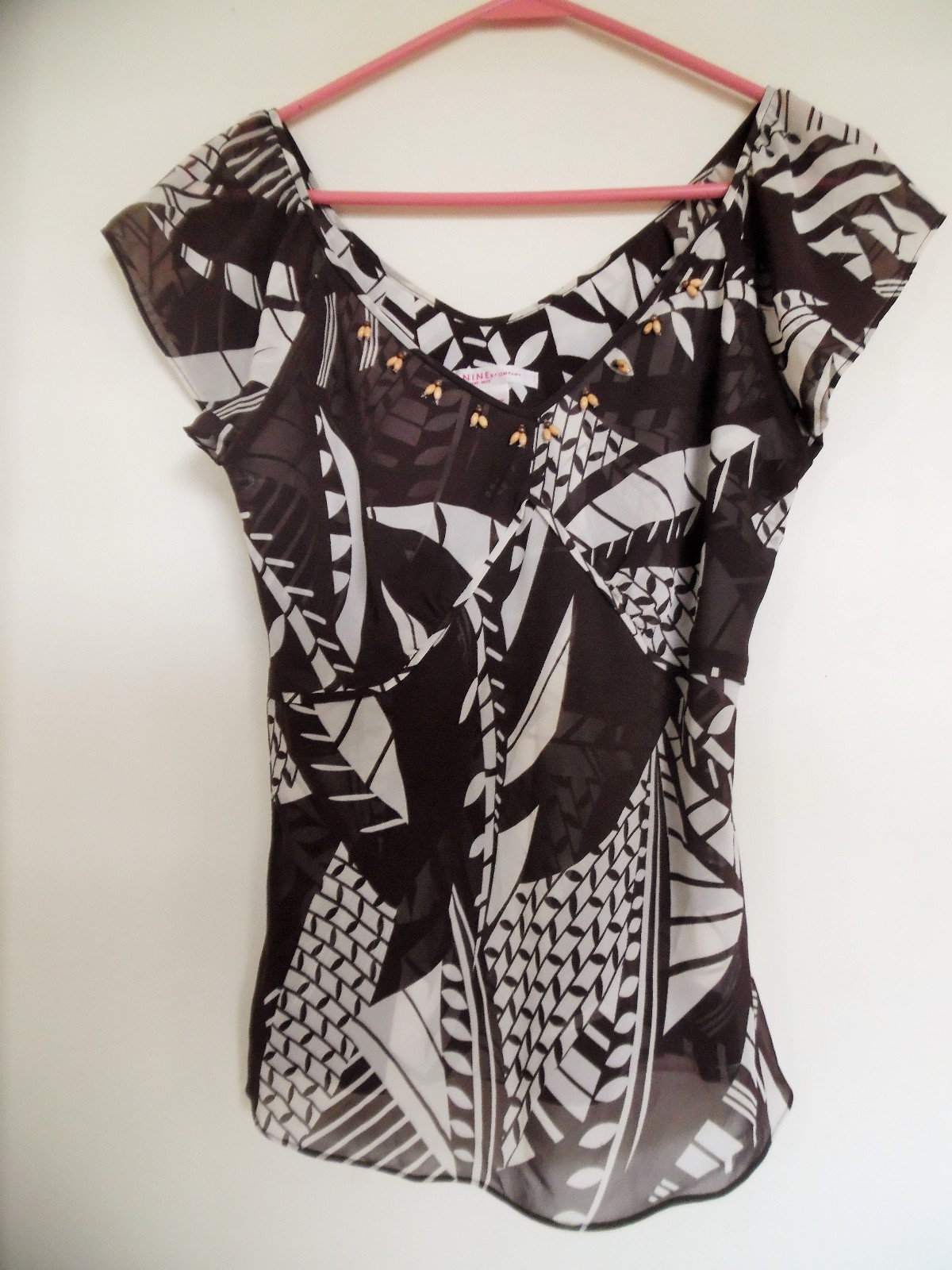 NINE & Co Brown Ivory Floral Lined Top Size 4 Women's Blouse